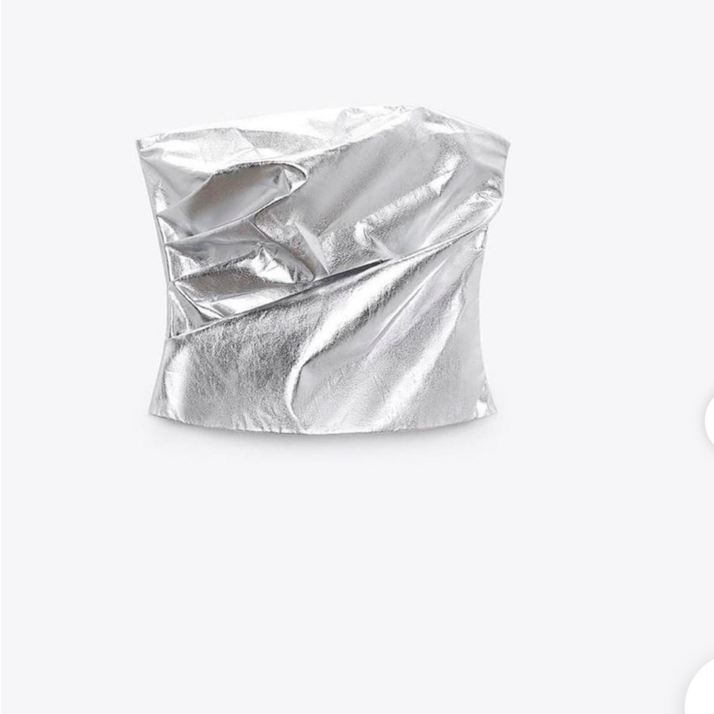 NWT Zara Silver Metallic Ruched Crop Top